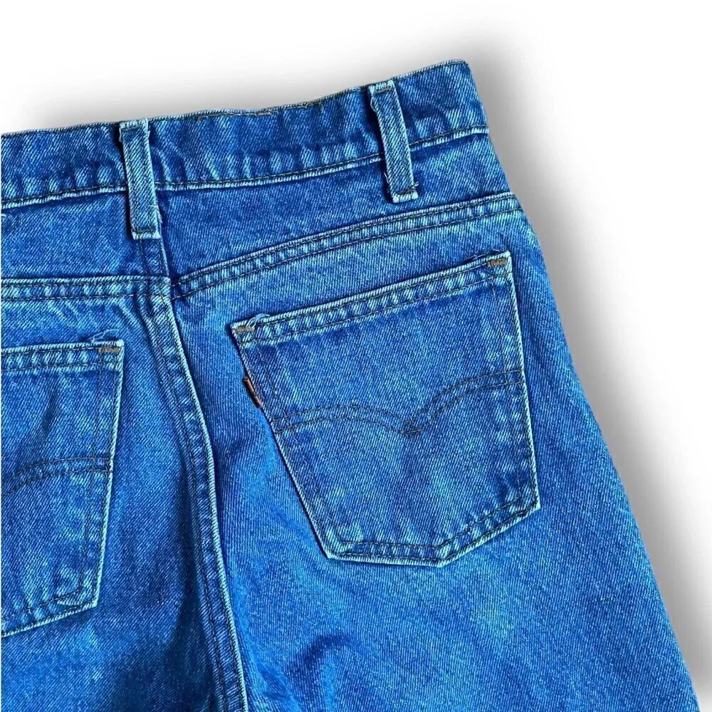 Vintage 1980s Levis 536 Womens Jeans 27x27 High Waist Raw Hem Denim Orange Tab